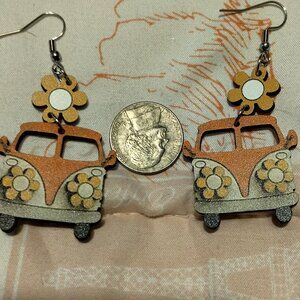 super fun and playful bug flower power woodstock earrings